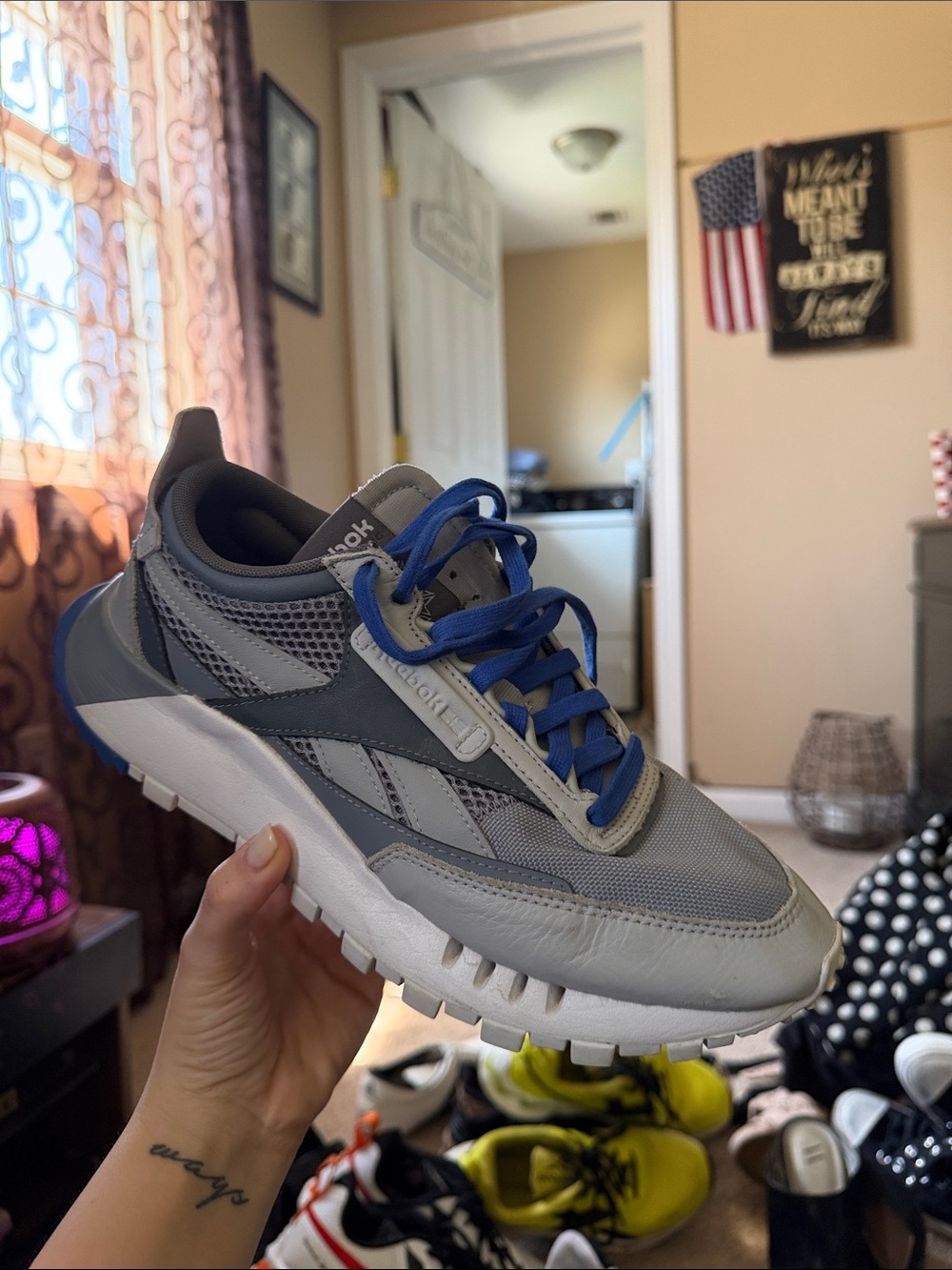 Reebok Gray Sneaker with Blue Laces